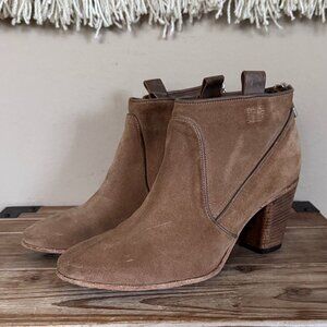 Alberto Fermani Tan Suede Leather Back Heel Zip Mid Heeled Ankle Boots Size 7.5